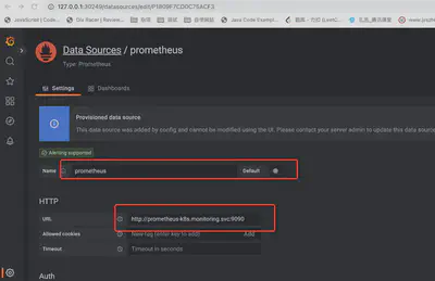 图 6 grafana 内的 prometheus 数据源配置